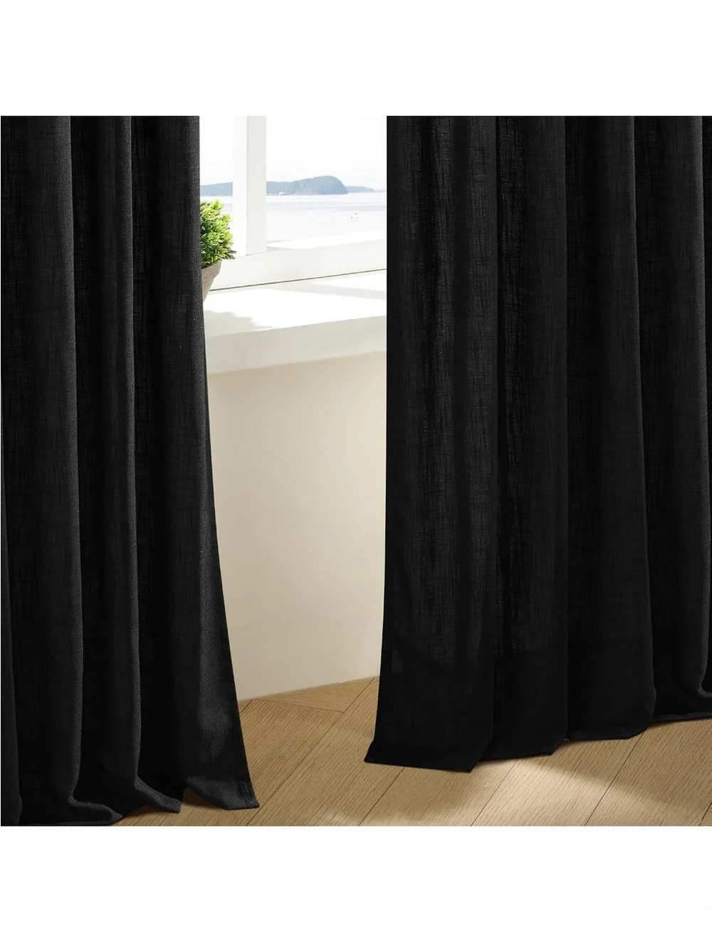 Seeluck Black Pleated Room-Darkening Curtain Panels - Home Accents 86 in long